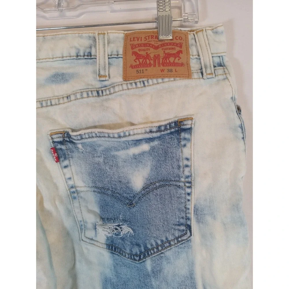 LEVI'S MENS 511  SHORTS DENIM INDIGO & OFF-WHITE SIZE 38 Raw Hem Distressed